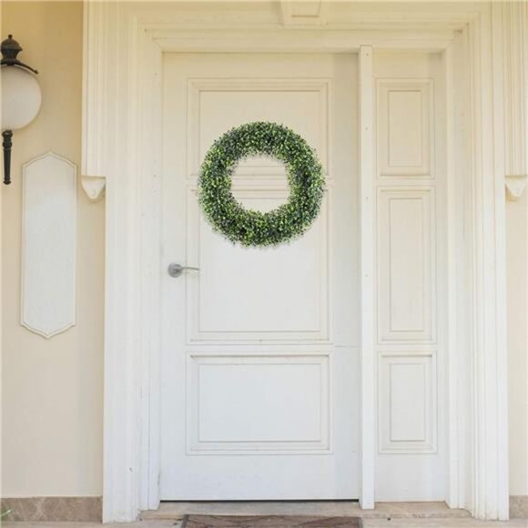 Pure Garden 19.5-Inch Boxwood Wreath - Round UV Resistant Artificial Spring - Picture 3 of 8